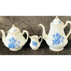 Antique Porcelaine De France Tea Pot Coffee Pot and Creamer Set of 3